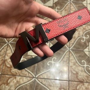 MCM Red/Black Reversible monogram print belt